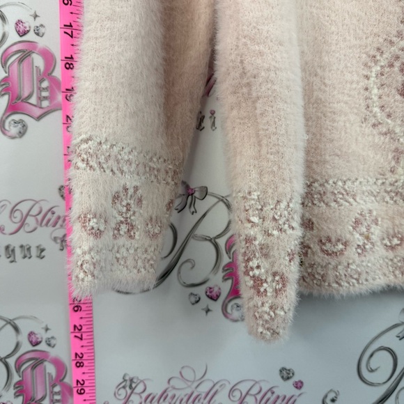 Ganpati sweater soft fuzzy furry Pale Pink Floral-Applique Crewneck Sweater - Picture 3 of 10
